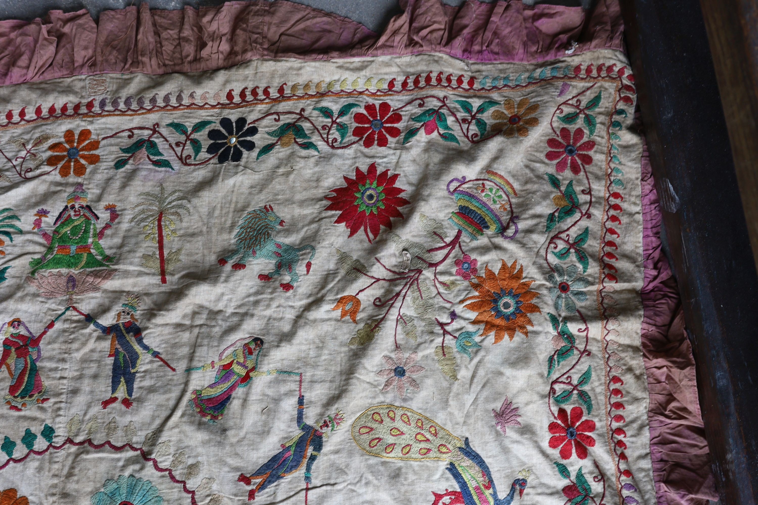 An Indian embroidered panel, 160 x 180cm